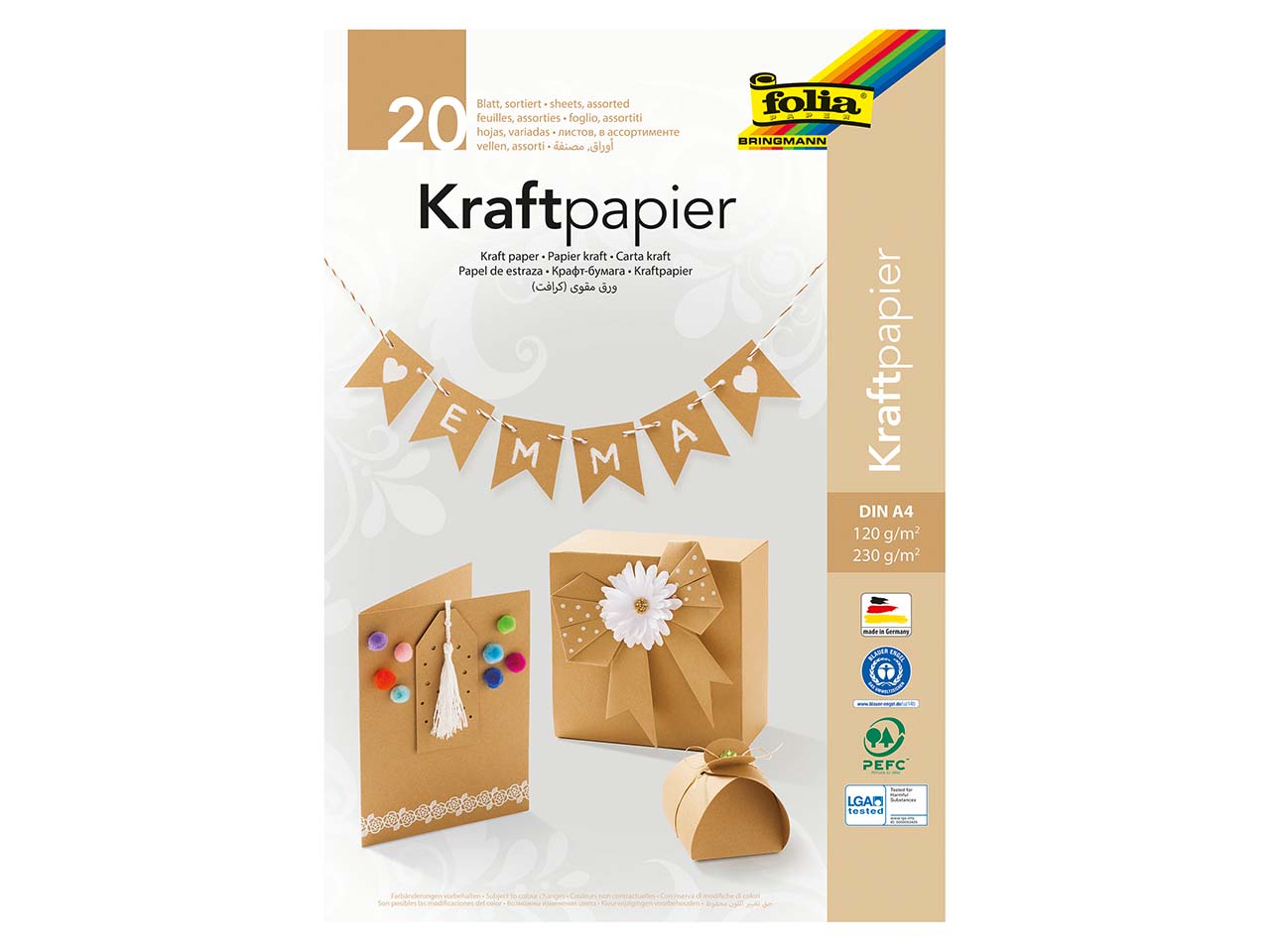 folia Kraftpapier und Kraftkarton, DIN A4, 20 Blatt