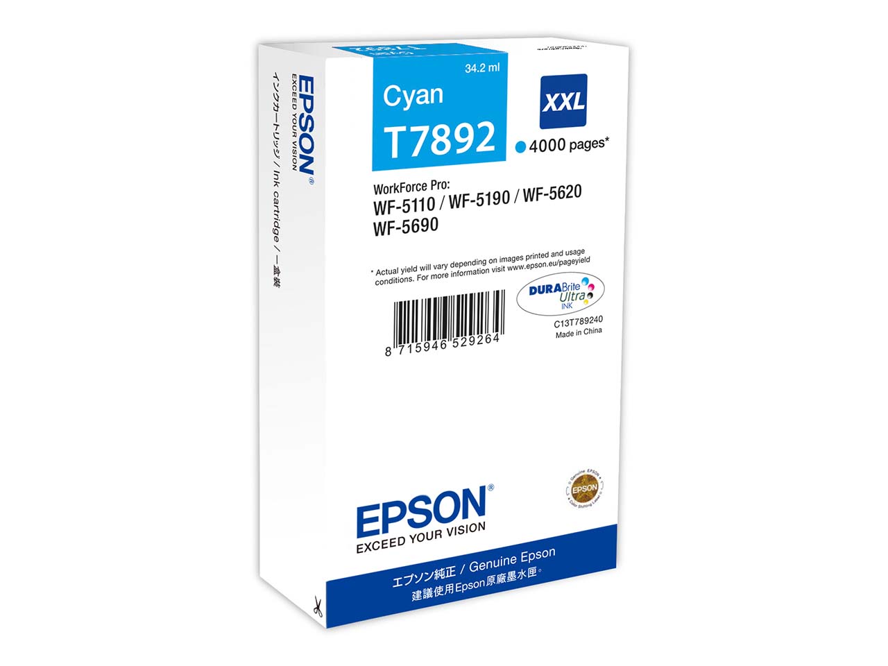 Epson Tintenpatrone T7892XXL cyan