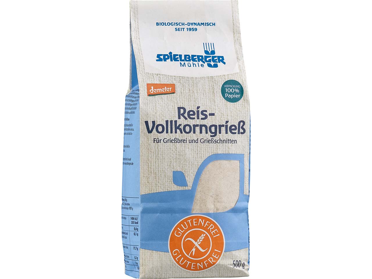 Spielberger Mühle Bio-Reis-Vollkorngrieß, glutenfrei, 500 g