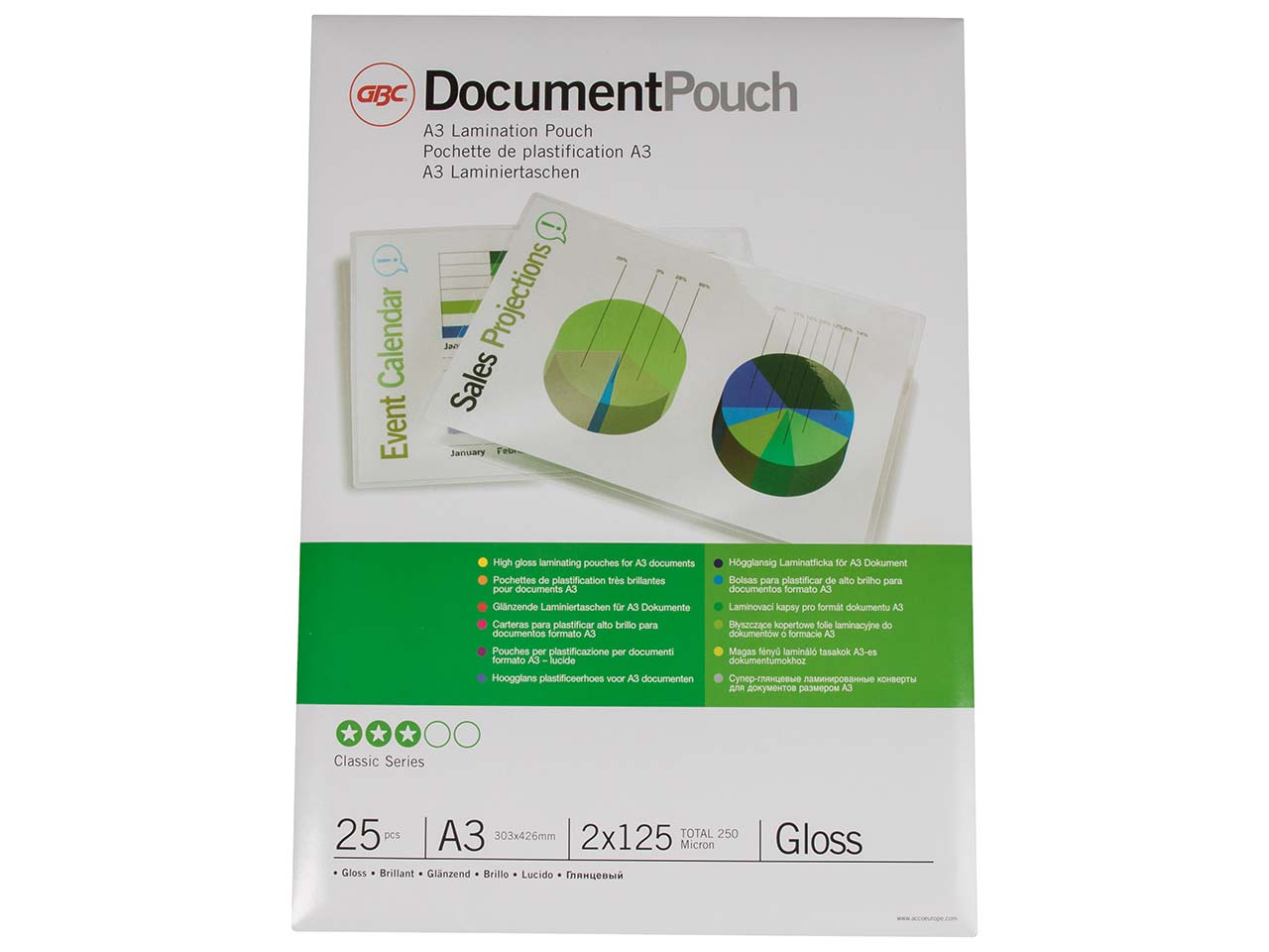 25 GBC Laminiertaschen A3 2x125 µ