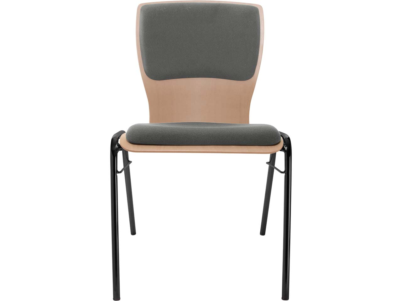 Besucherstuhl "A29" Buche lackiert, Gestell schwarz, Steg, Sitz- und Rückenpolster grau