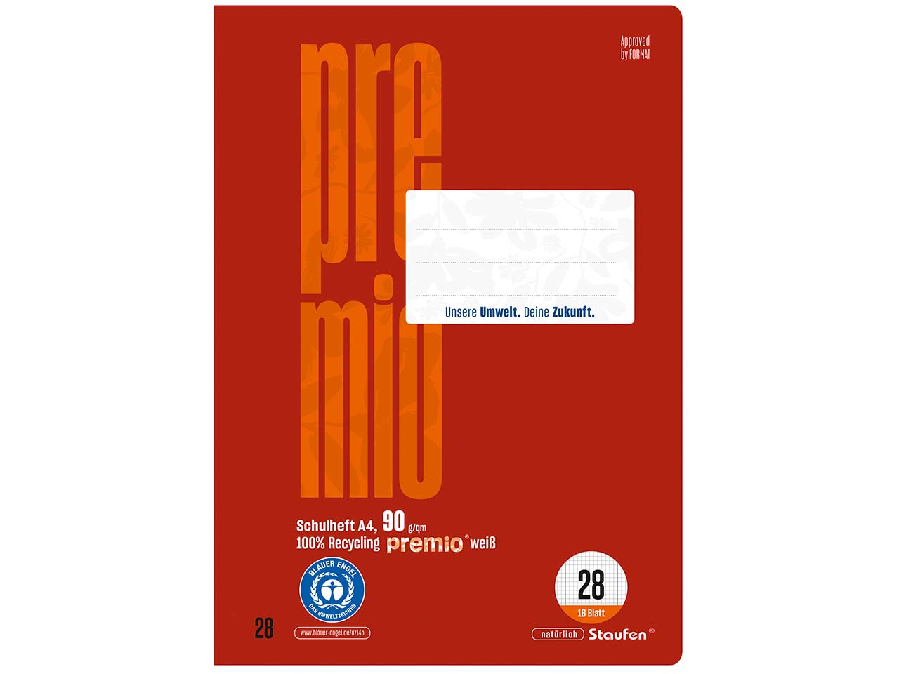 Staufen "Premio" Schulheft DIN A4, 90g/m², Lineatur 28