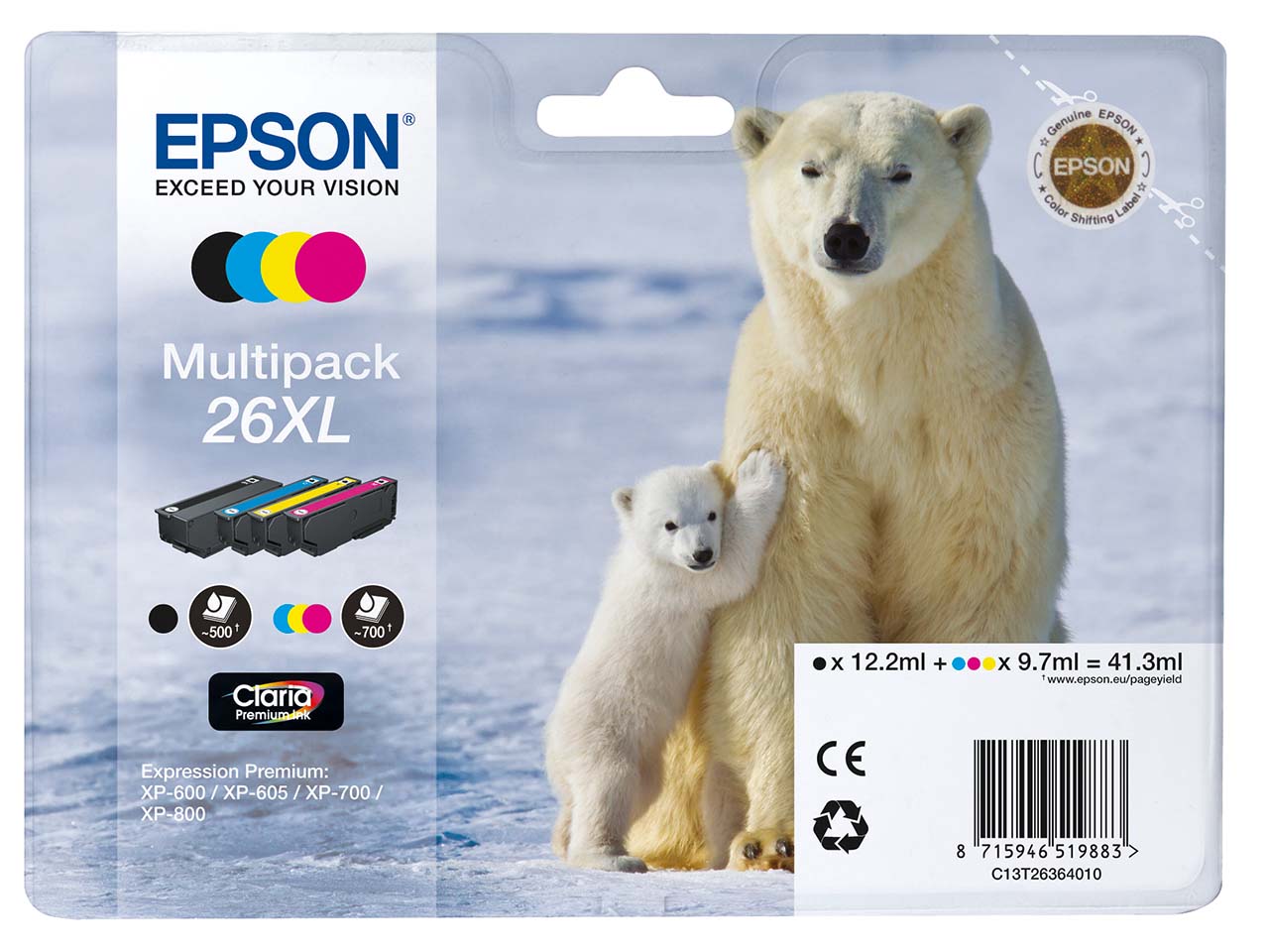 Epson 4er Set Tintenpatronen 26 XL Multipack schwarz, cyan, magenta, gelb