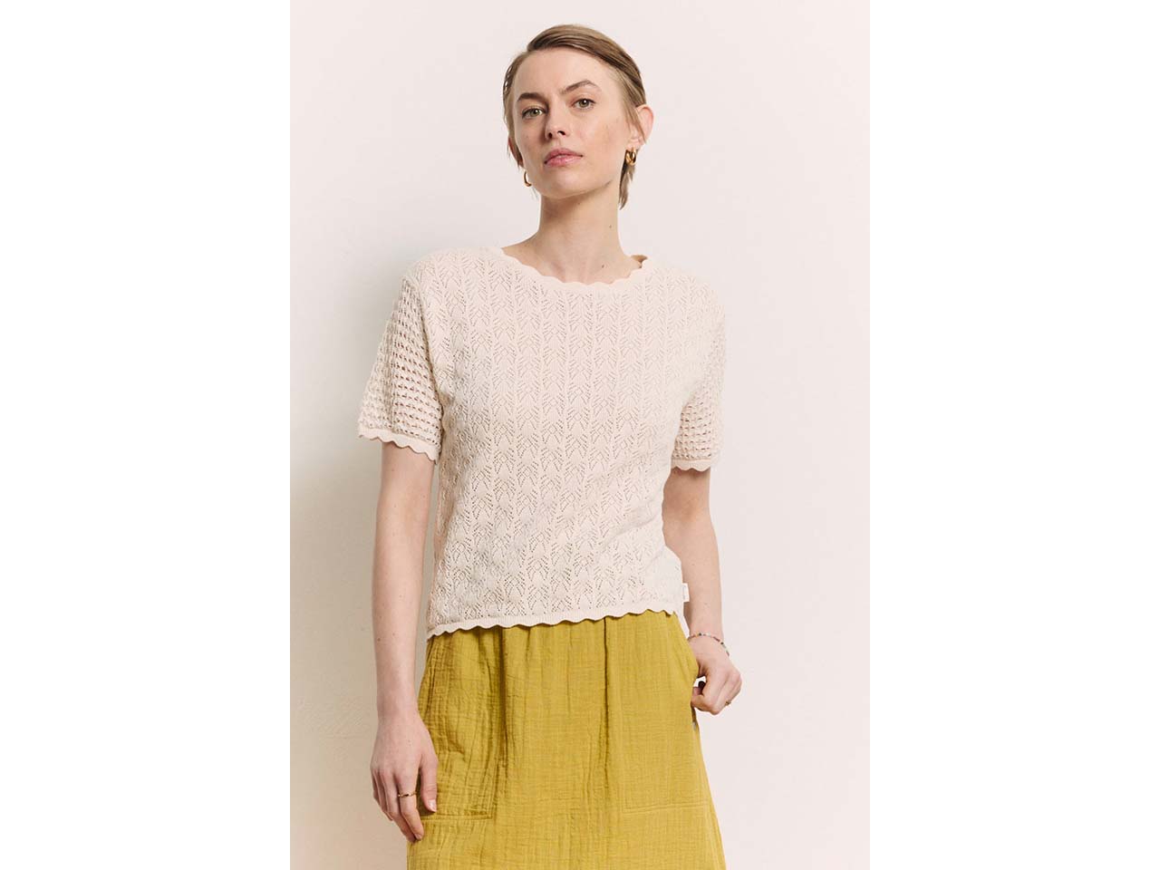 tranquillo Bio-Damen-Strick-T-Shirt 'Emmaa' mit Rundhalsausschnitt, white, Gr. L