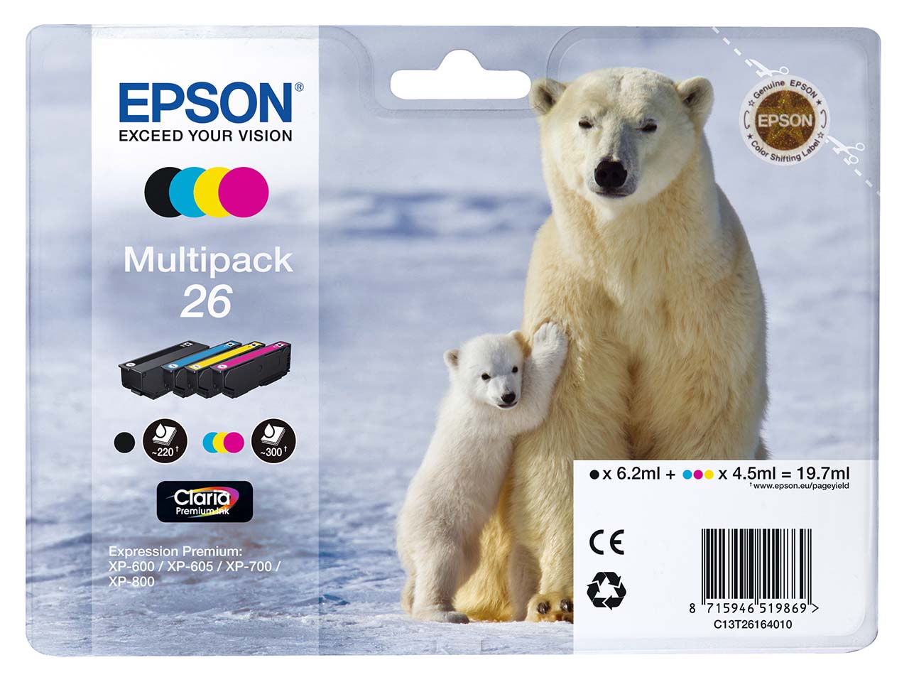 Epson Tintenpatronen T2616/ 26 schwarz, cyan, magenta, gelb, 4er-Set