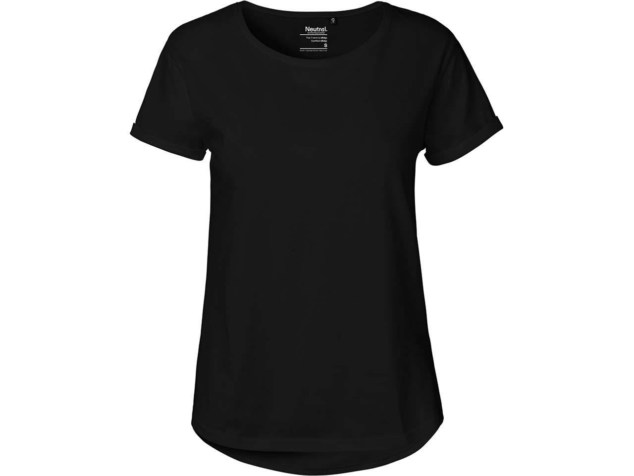 Neutral Bio-Damen-T-Shirt mit Roll-Up-Ärmeln, schwarz, Gr. L