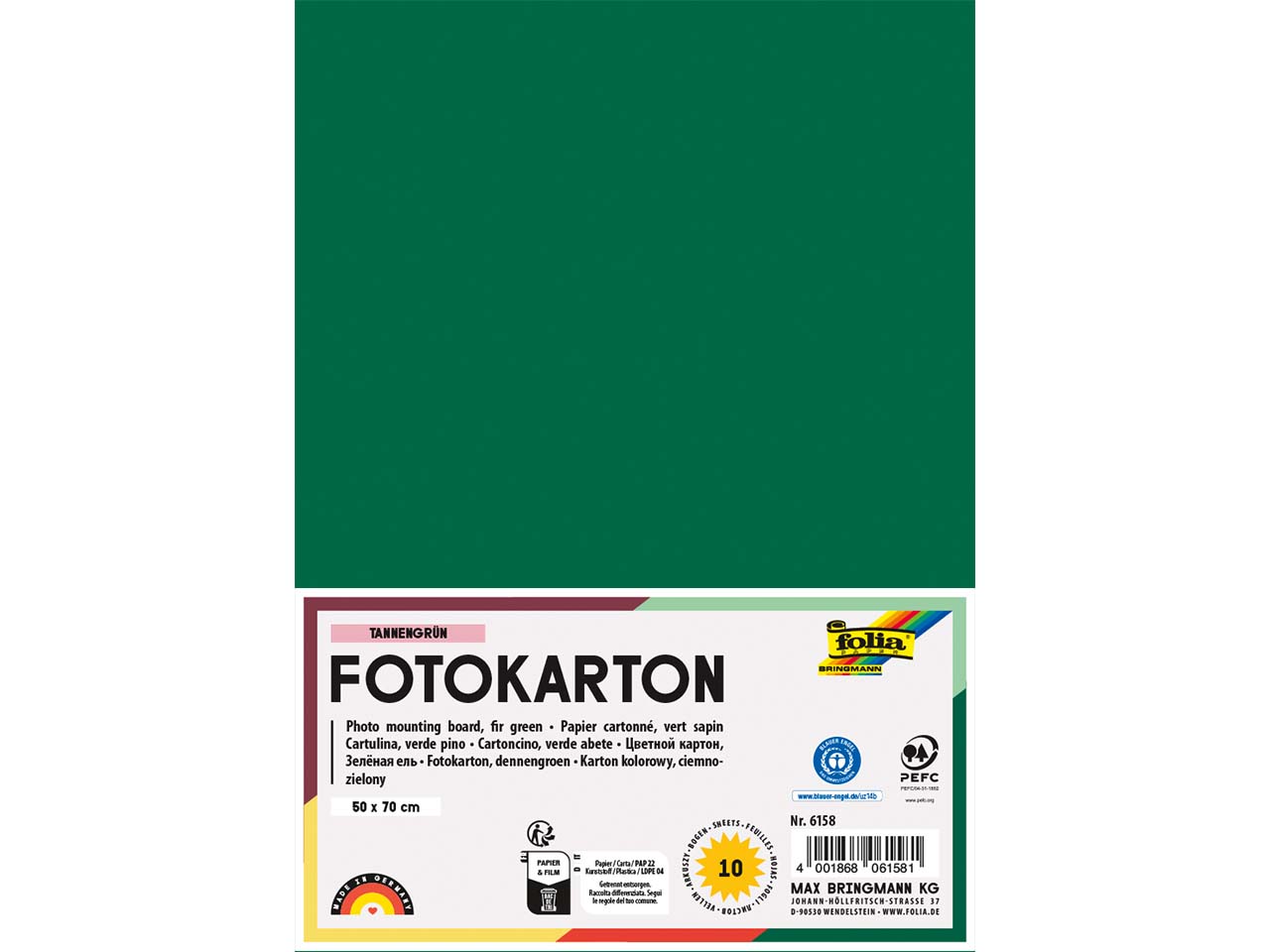 folia Fotokarton, 300 g/m², 50 x 70 cm, 10 Bogen, tannengrün