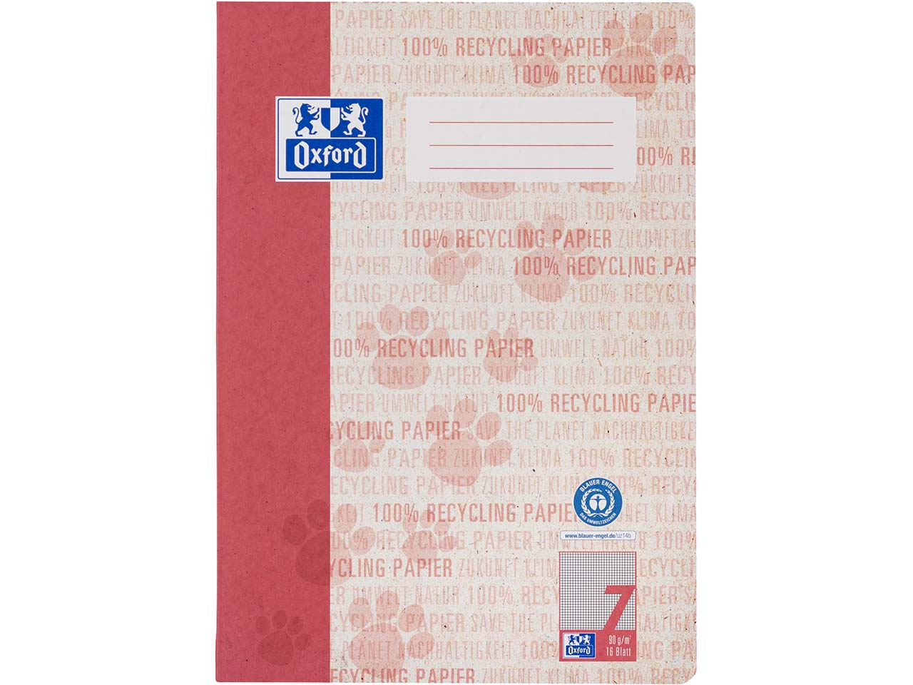 OXFORD Recycling-Schulheft DIN A4, 16 Blatt, Lineatur 7 (kariert 7 mm), 90 g/m²