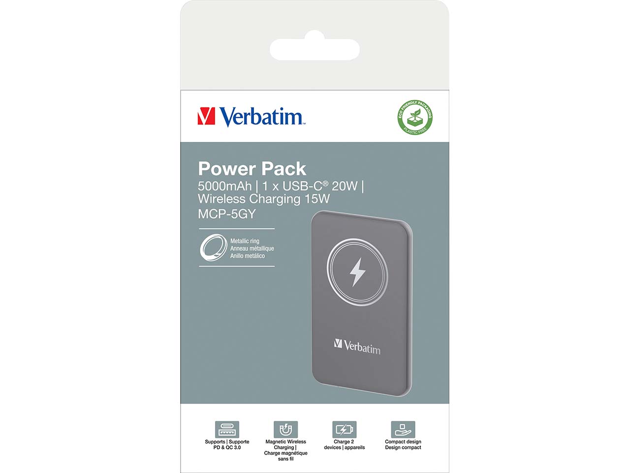 Verbatim Powerbank "Magnetic Wireless" grau 5.000 mAh