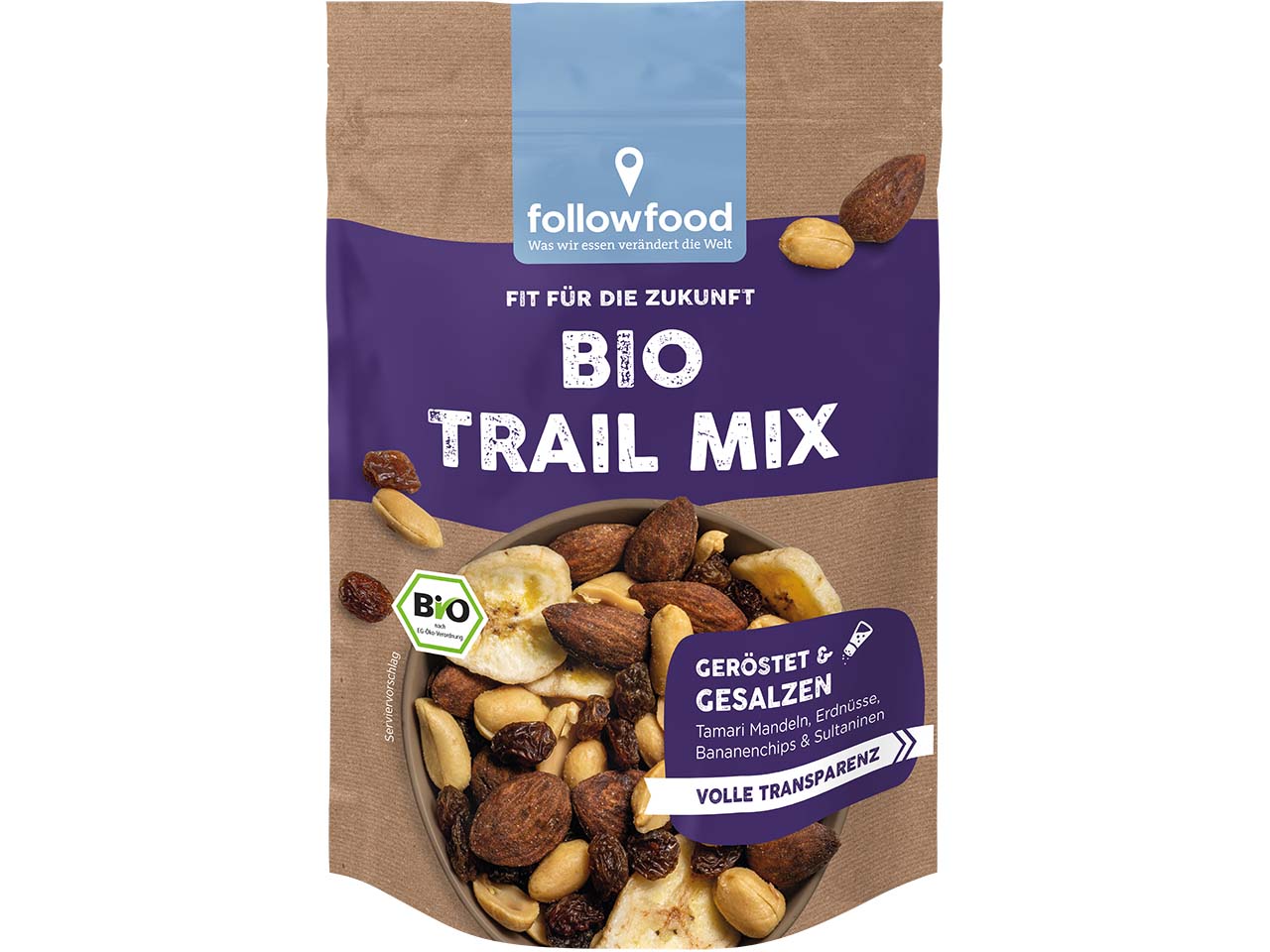 followfood Bio-Nuss-Frucht-Mischung "Trail Mix" geröstet und gesalzen, 125 g
