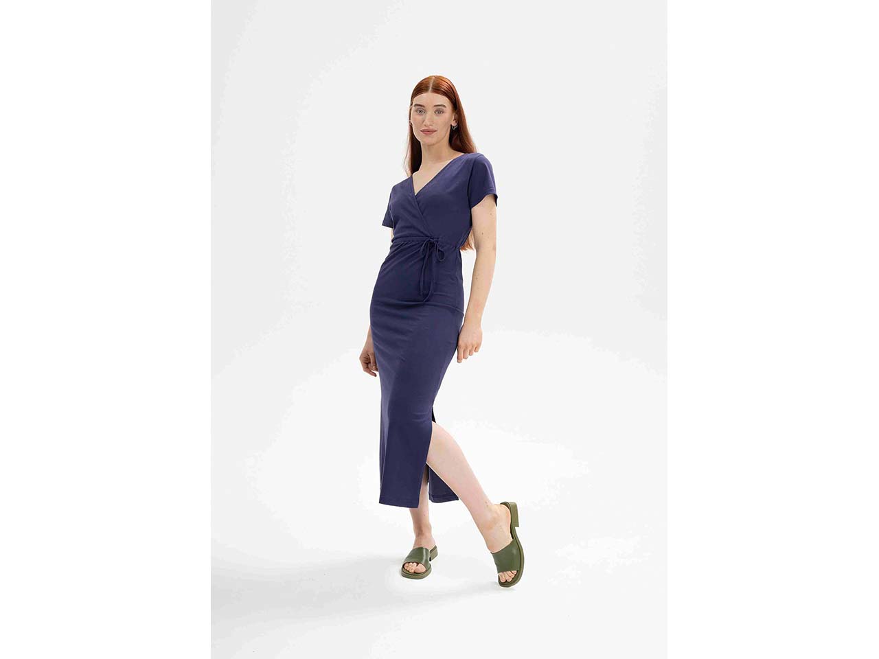 MELA Bio-Damen-Midi-Kleid "SHREOSHI" mit Bindegürtel, summer night, Gr. S