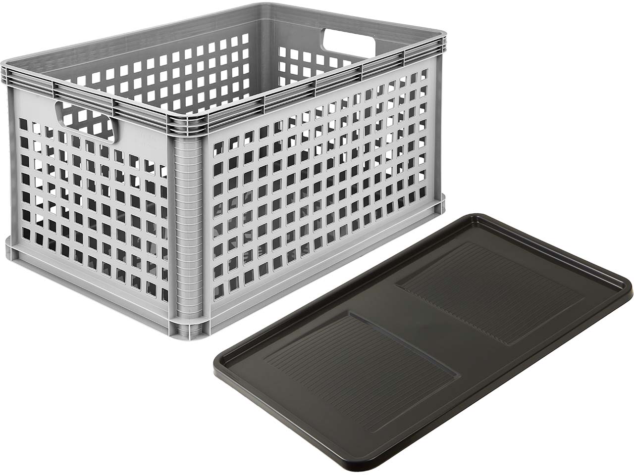 keeeper Transportkorb "Robert" mit Deckel "Roberta", stapelbar, 60x40x32 cm, 64 l, grau