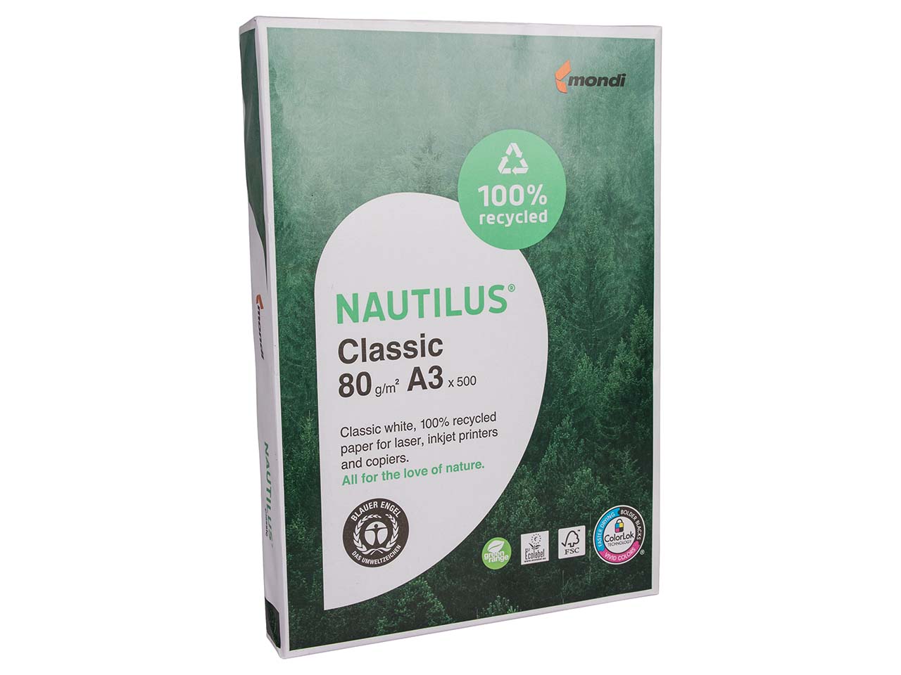 500 Blatt mondi Recycling-Kopierpapier "Nautilus Classic" DIN A3, 80 g/m²