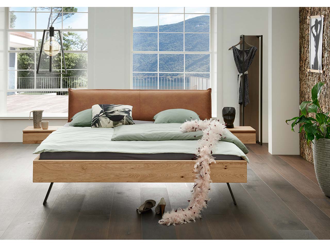 Forestales Massivholzbett "Redwood" 200 x 200 cm, Stoffkopfteil VI braun,, Eiche