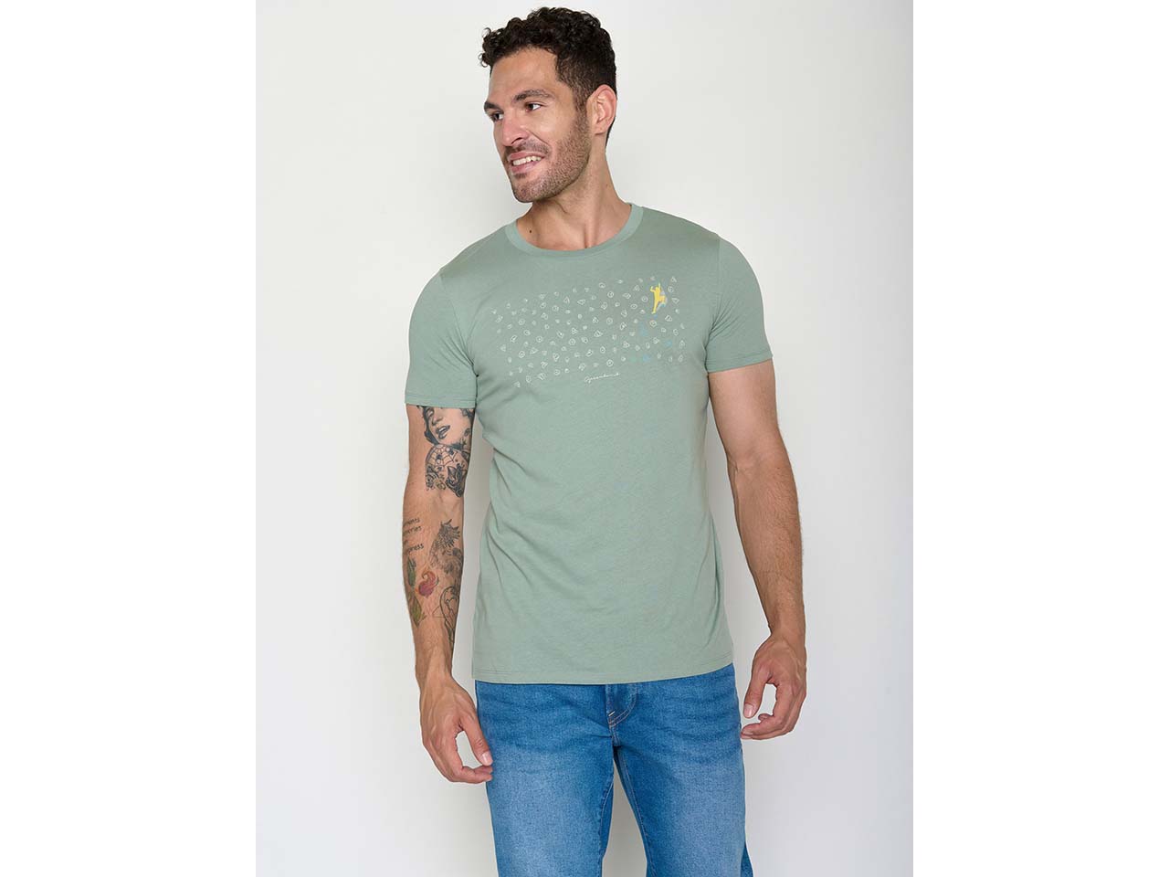 GREENBOMB Bio-Herren-T-Shirt "Lifestyle Boulderer" mit Rundhalsausschnitt, soft sage, Gr.M
