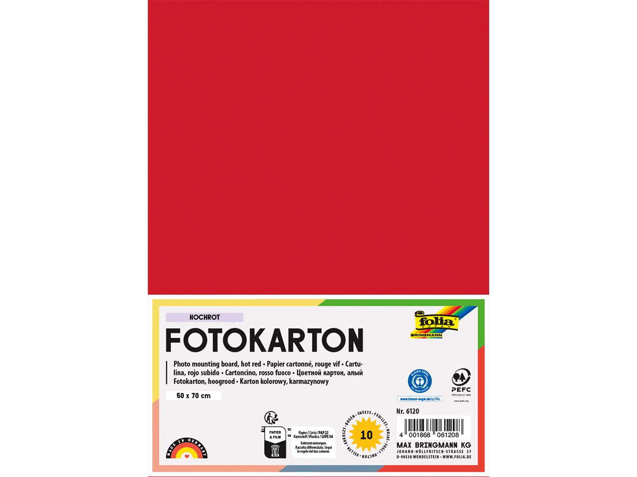 folia Tonpapier, 130 g/m², 50 x 70 cm, 10 Bogen, hochrot