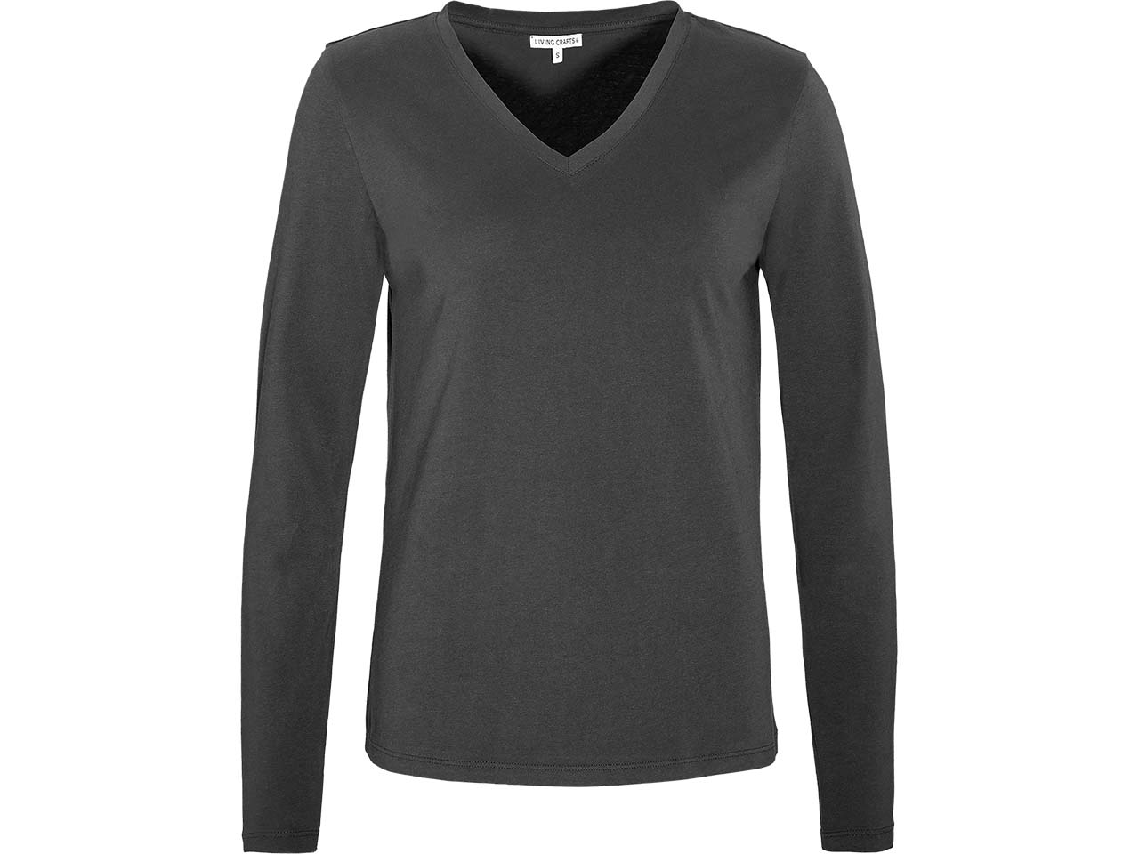 Living Crafts Bio-Damen-Langarmshirt "TARANA" mit V-Ausschnitt, black, Gr. S