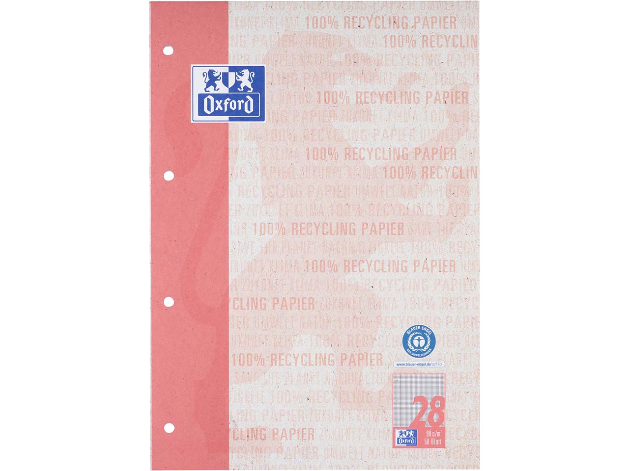 OXFORD Recycling-Schulblock A4, kopfgeleimt, 50 Blatt, Lineatur 28