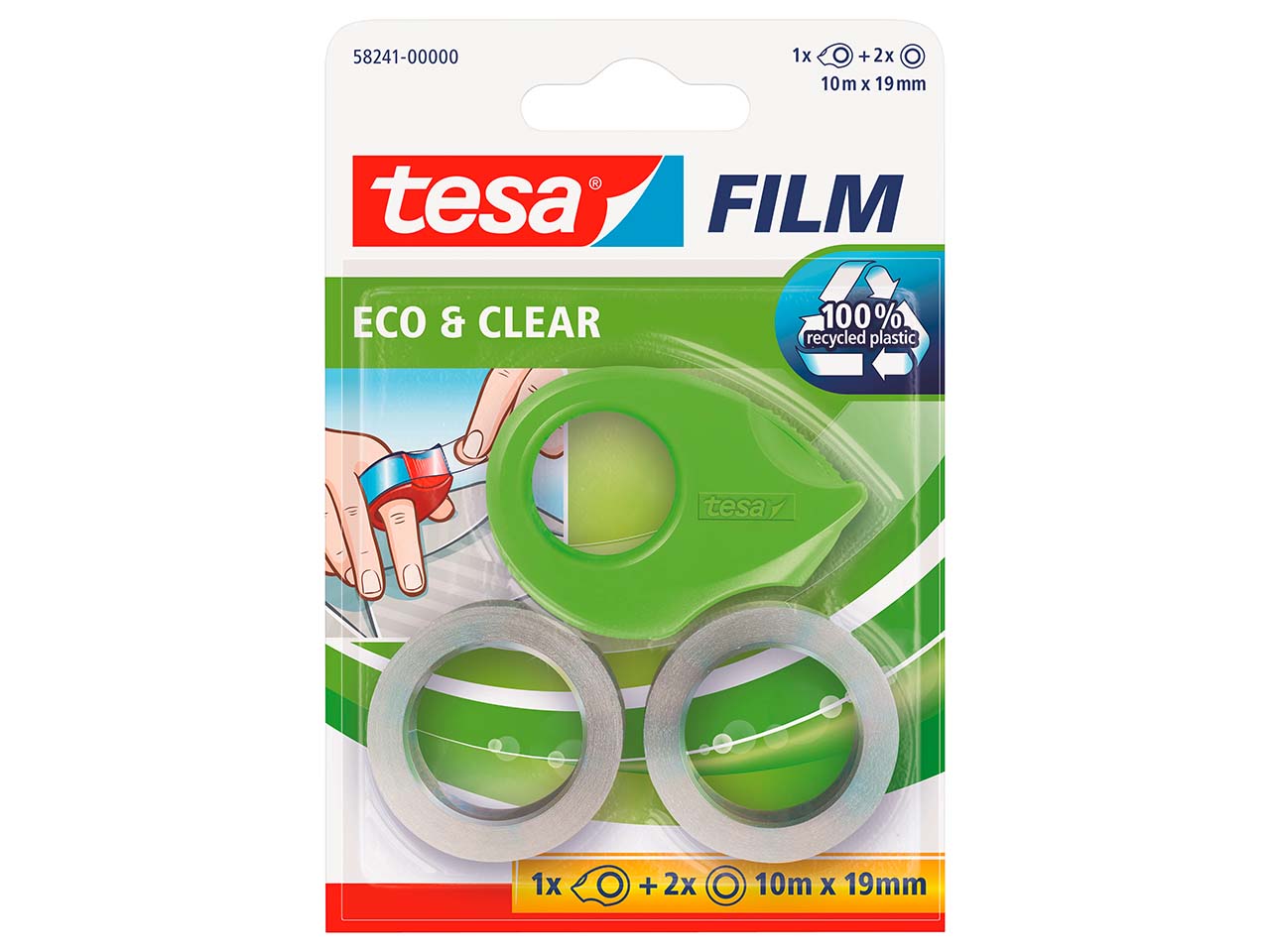 tesa Mini-Klebebandabroller 'ecoLogo' inkl. 2 tesa Klebebänder 'Eco & Clear' 10 m x 19 mm