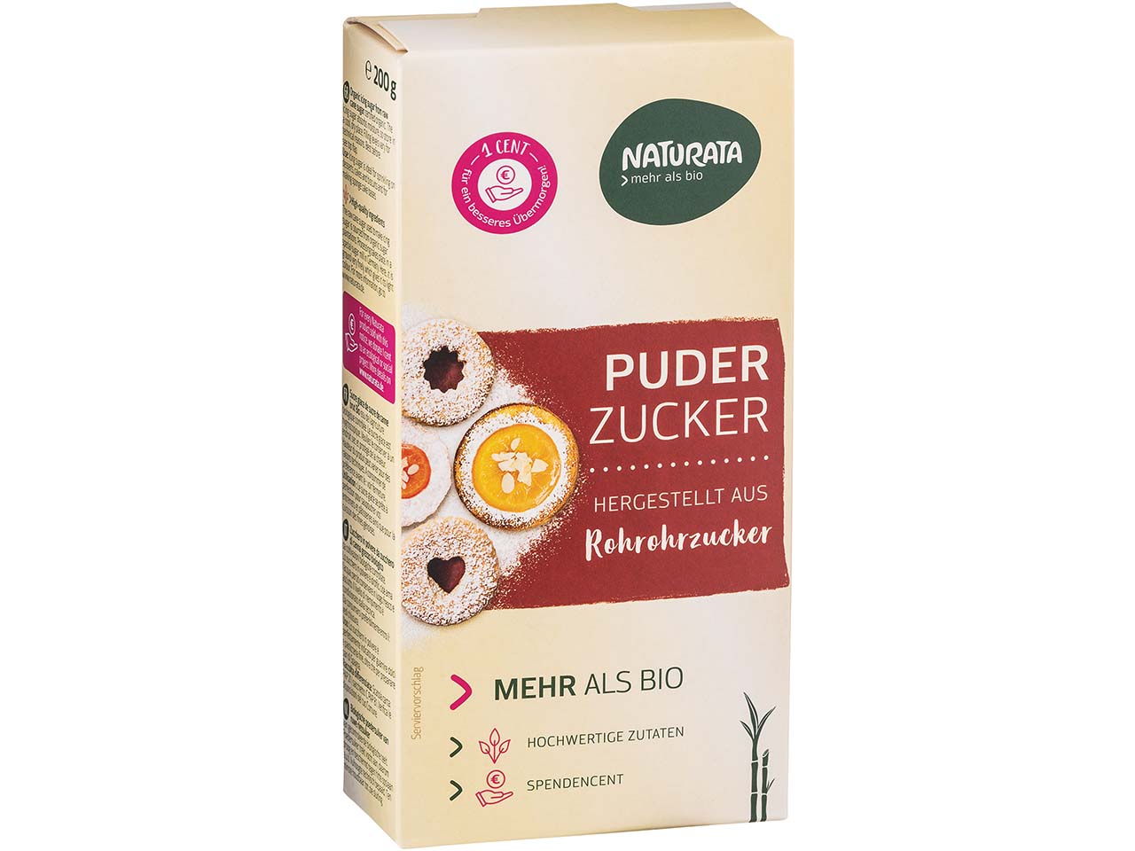 NATURATA Bio-Puderzucker aus Rohrohrzucker, 200 g