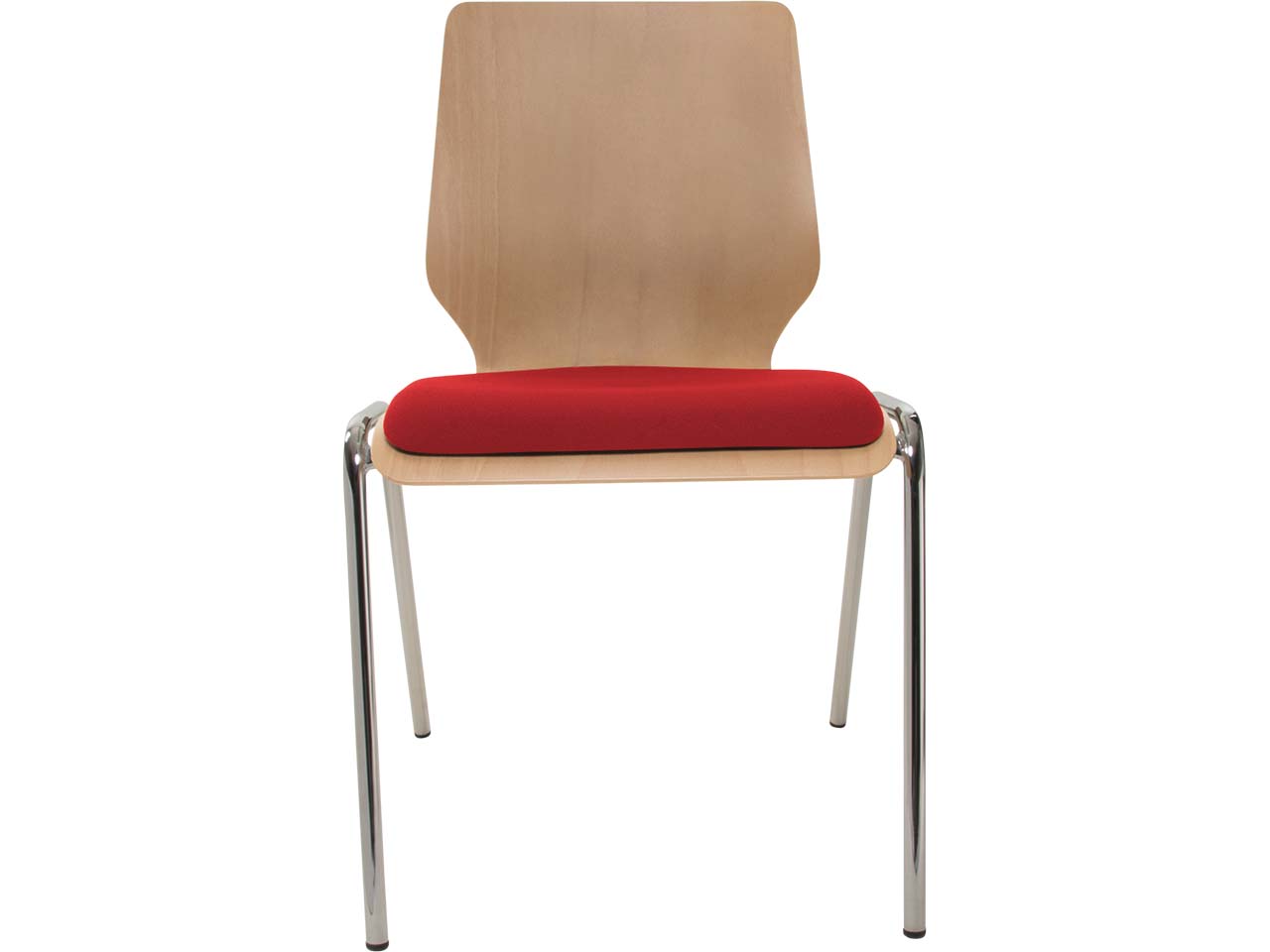 Besucherstuhl "A2" Buche, Gestell verchromt, Sitzpolster rot