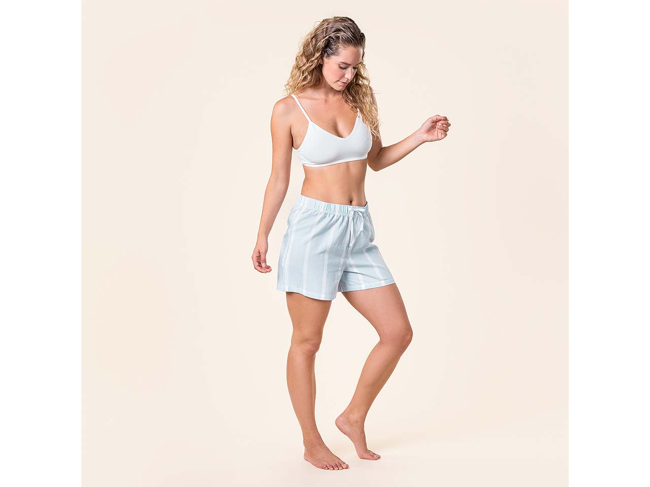 Living Crafts Bio-Damen-Schlafshort 'TRICIA', offwhite/bleu, Gr. 36