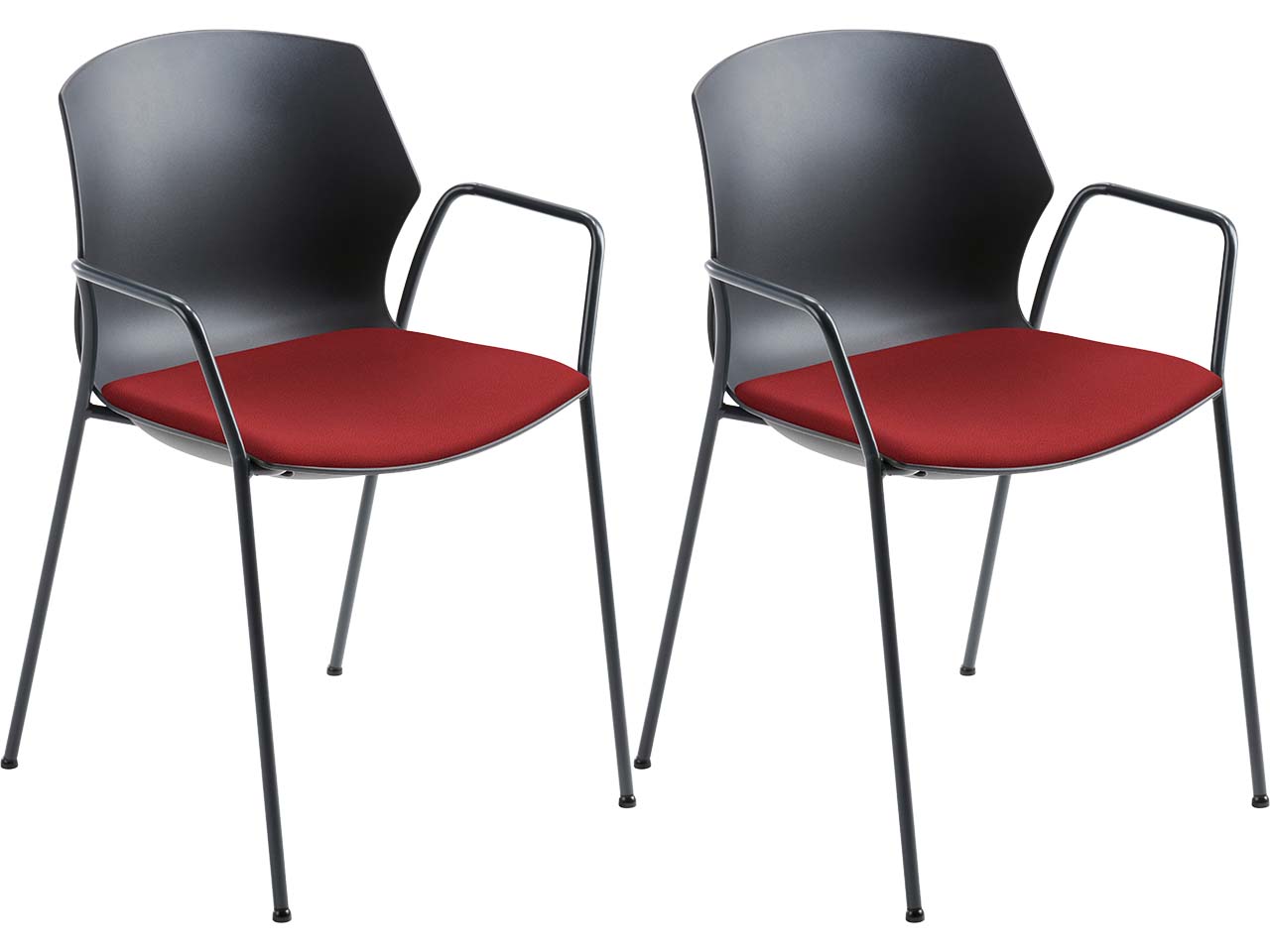 2x Besucherstuhl "2511" schwarz, mit Armlehnen, rot