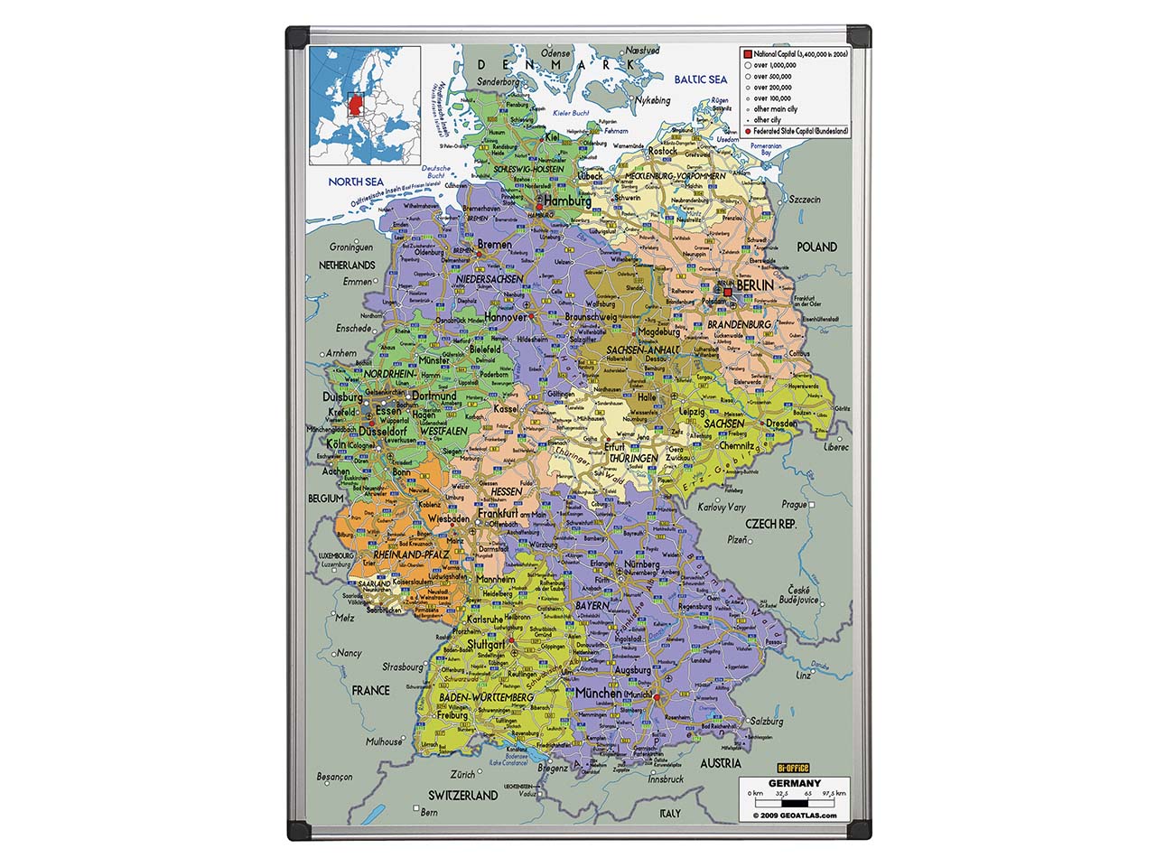Bi-Office Whiteboard mit Landkarten-Aufdruck Deutschlandkarte 120 x 90 cm
