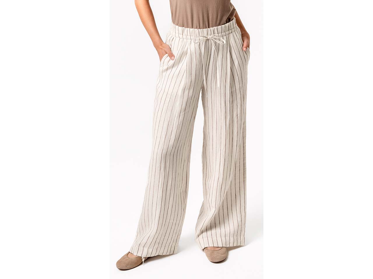 Living Crafts Damen-Hose 'TAKARA' mit Bindebändchen, chalk/earth, Gr. 42