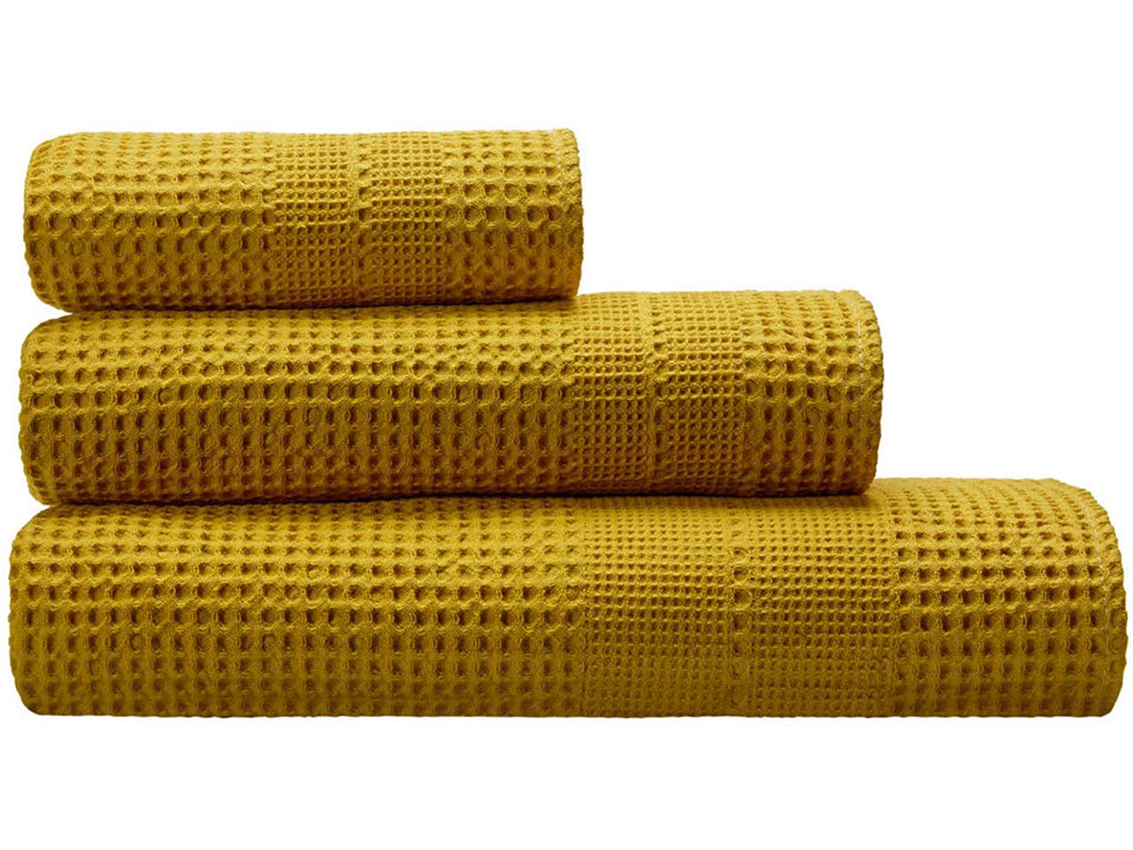 Cotonea Waffelpikee Handtuch, 50 x 100 cm, Bio-Baumwolle, curry