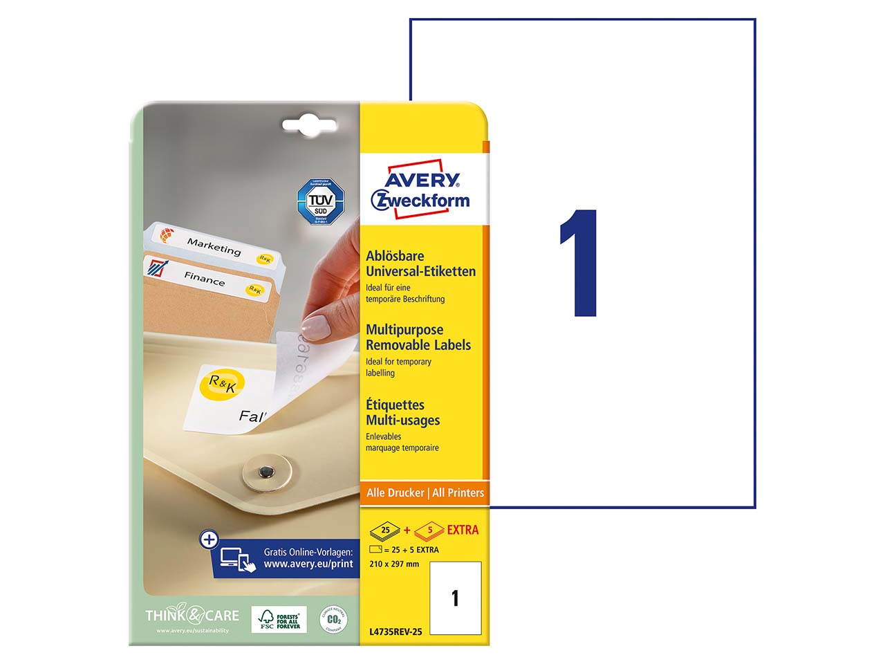 25 Stick+Lift Etiketten 210 x 297 mm, A4