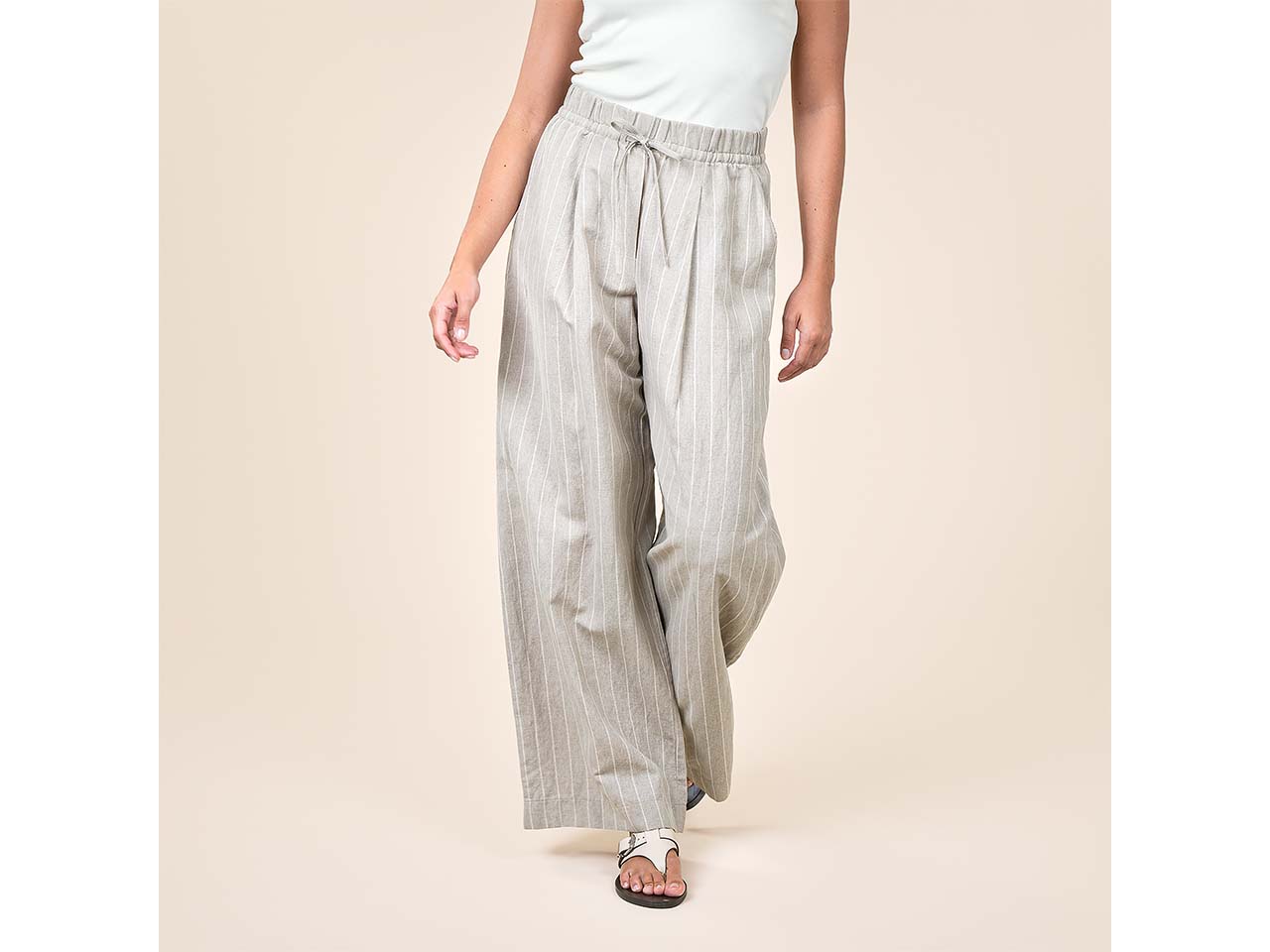 Living Crafts Damen-Hose 'TAKARA' mit Bindebändchen, natural/pine stripes, Gr. 36