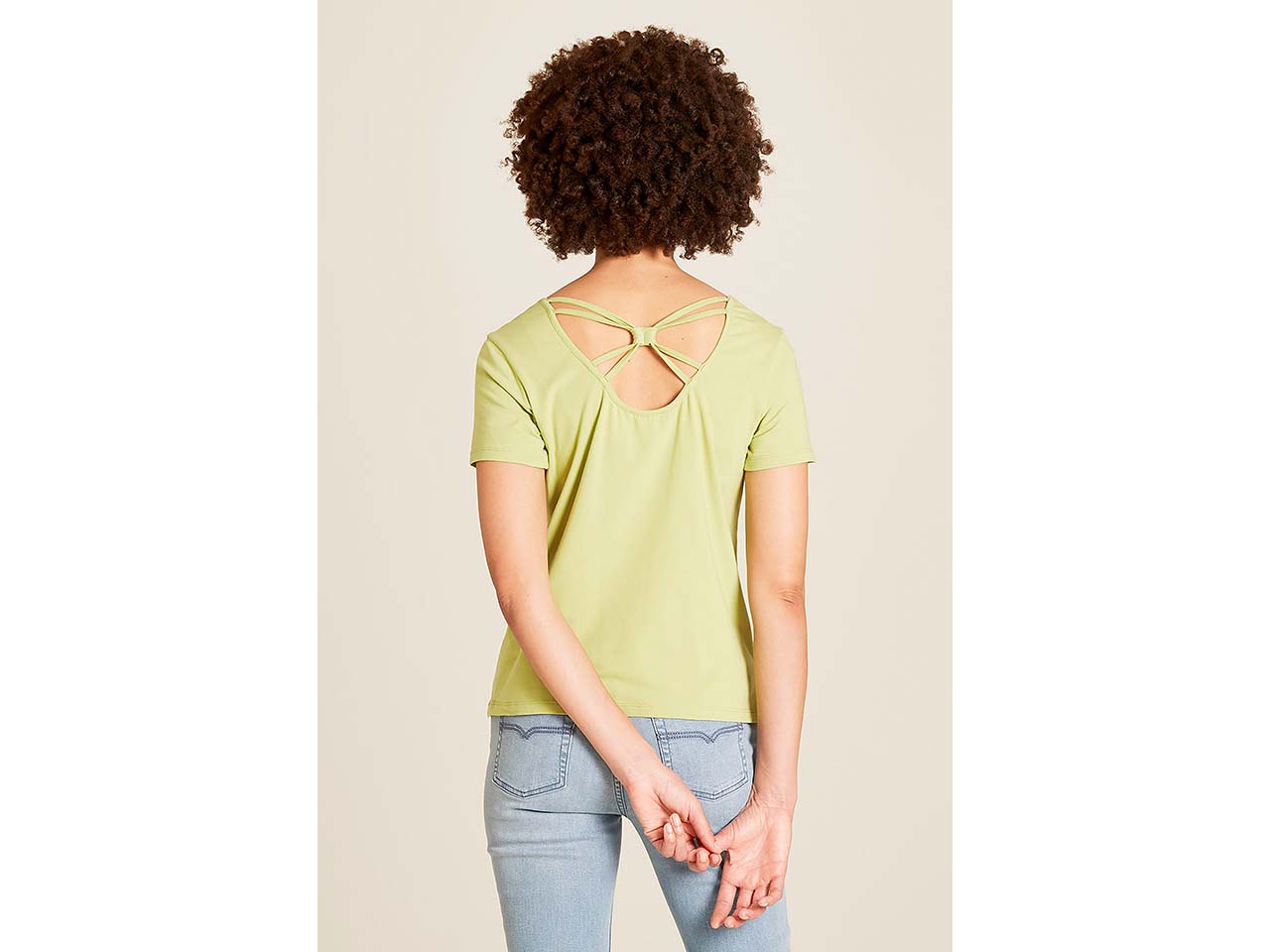 tranquillo Bio-Damen-T-Shirt mit gekreuzten Rückendetails, herbal green, Gr. S