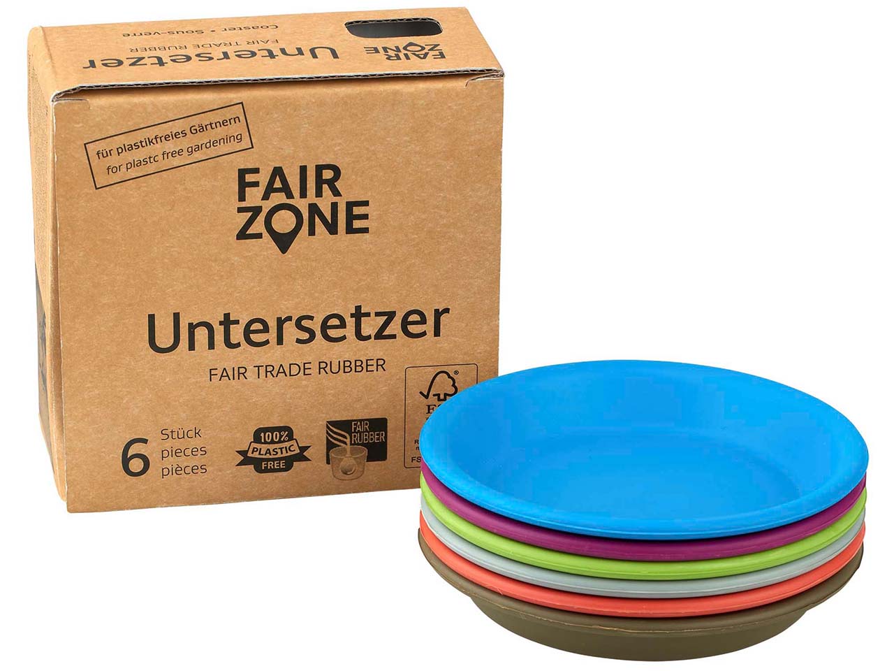 6 Stück, Fair Zone Pflanztopf Untersetzer "Rubipot" medium, colour mix