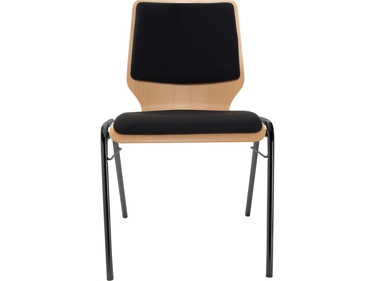 Besucherstuhl "A2" Buche lackiert, Gestell schwarz, Steg, Sitz- und Rückenpolster schwarz