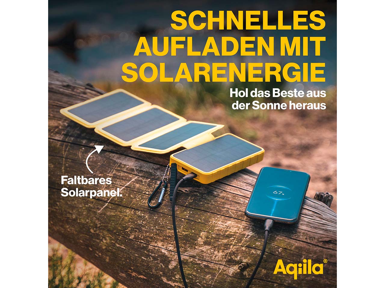 Aqiila Powerbank mit mehrfach ausklappbarem Solarpanel "Powerbird BS10"