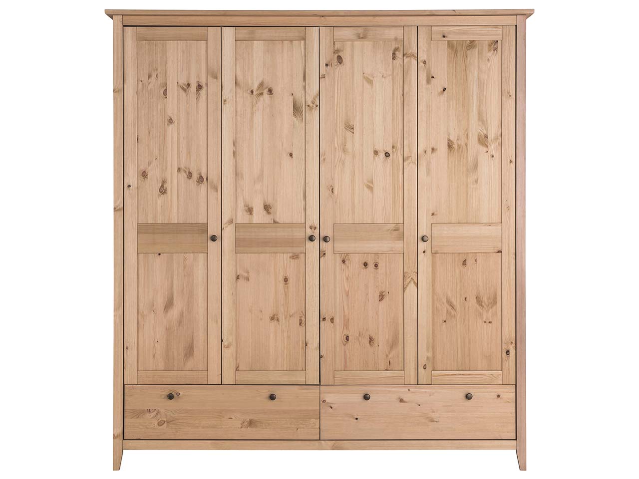 Kleiderschrank "Solvita" 4-türig, mit 2 großen Schublade, Kiefer gelaugt