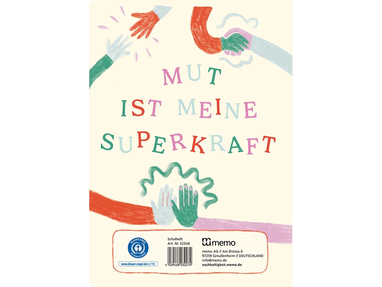 memo x SOS-Kinderdörfer weltweit Schulheft DIN A4, 16 Blatt, Lin. 2, Kontrastlineatur