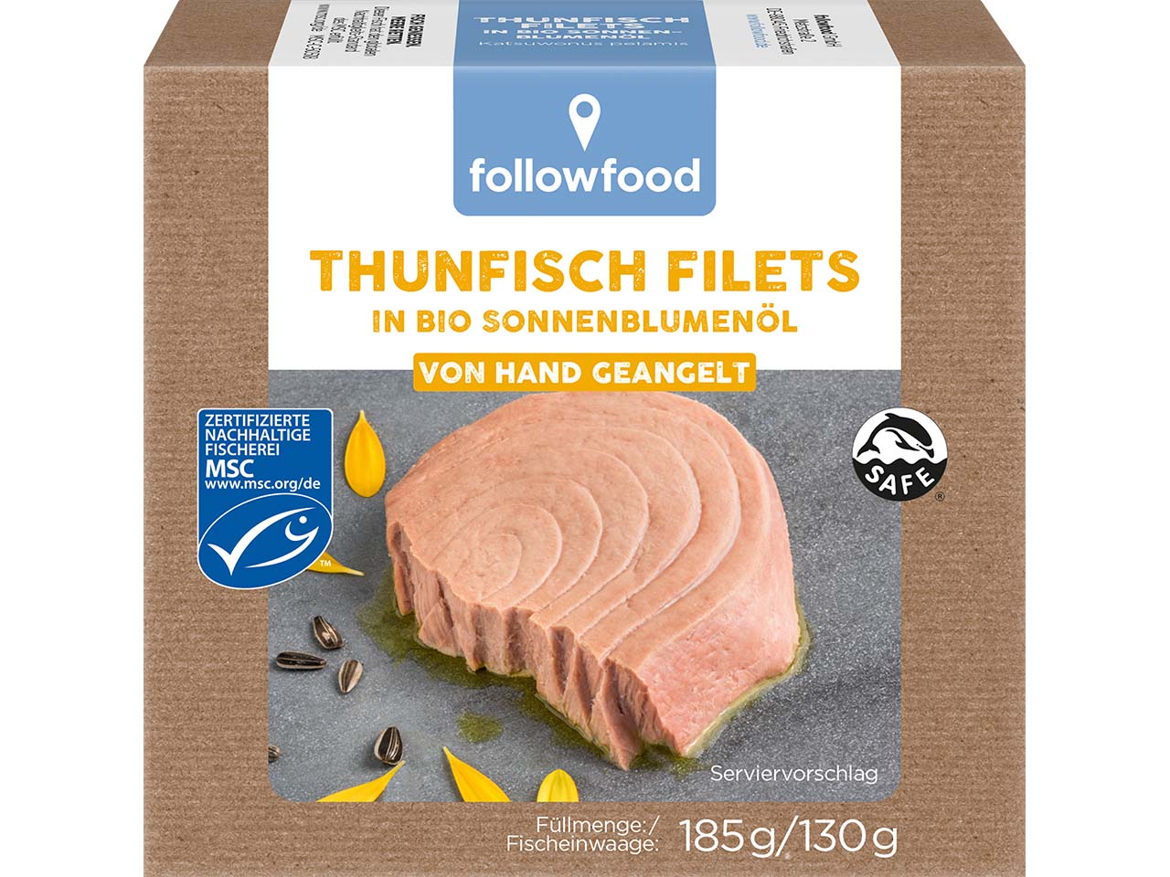 followfood Thunfisch-Filets in Bio-Sonnenblumenöl, 185 g