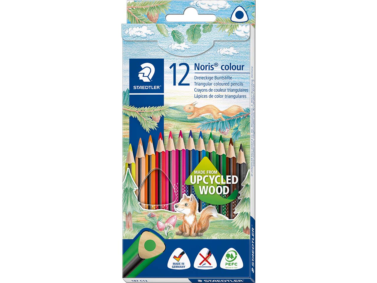 Staedtler Noris colour Buntstifte, "Upcycled Wood", farbig sortiert,  12 Stk., Dreikant