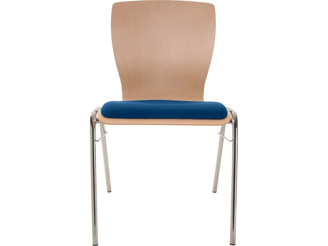 Besucherstuhl "A29" Buche, Gestell verchromt, Steg, Sitzpolster blau