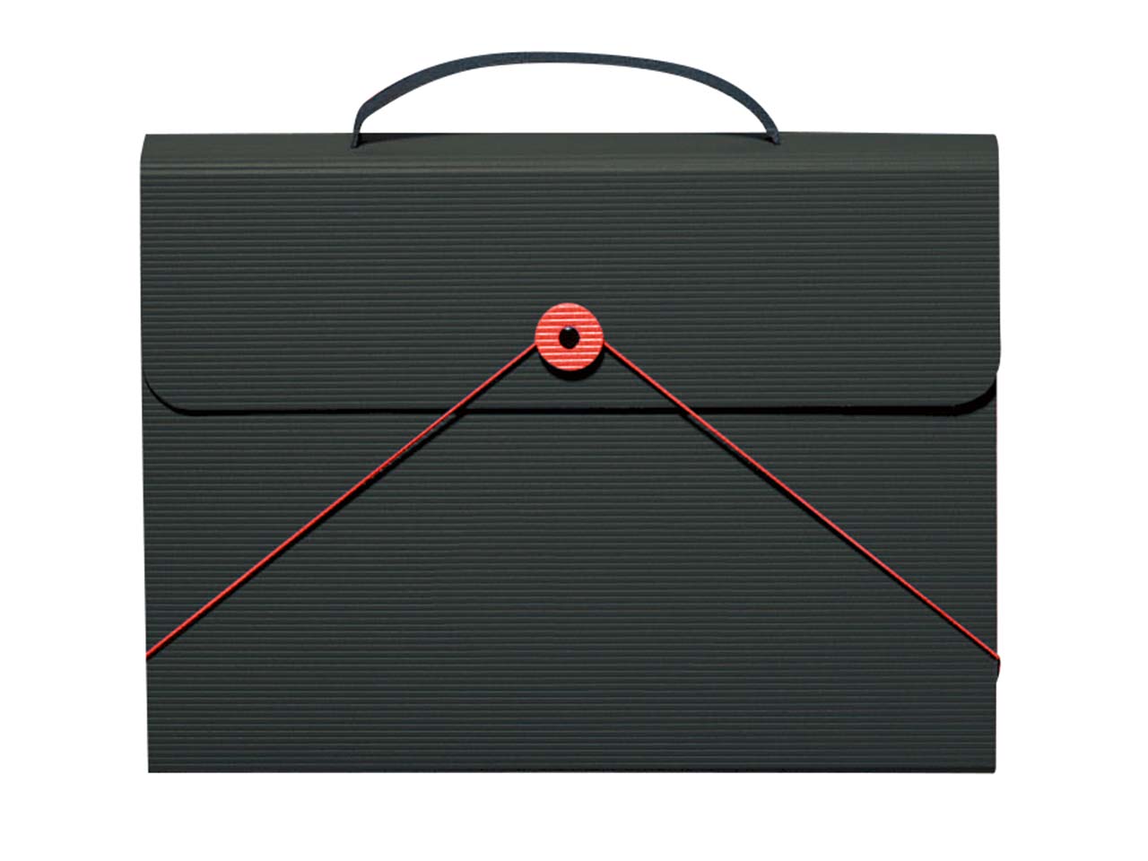 Promotionkoffer schwarz, Verschlussknopf und -gummi rot, Griff schwarz