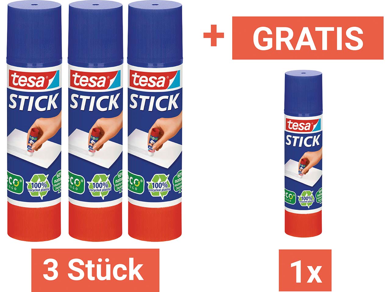 tesa 3er-Pack Klebestift 'ecoLogo' 20 g + Gratis 1 tesa Klebestift