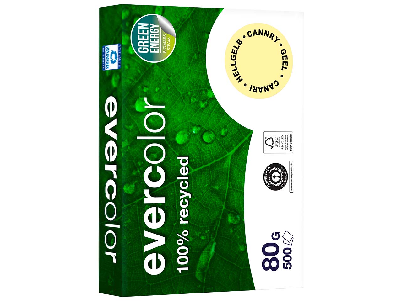 500 Blatt Clairfontaine Farbiges Recycling-Kopierpapier 'Evercolor' Hellgelb, 80g, DIN A4