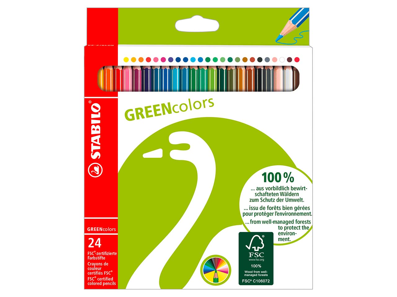 STABILO Buntstifte 'GREENcolors' farbig sortiert, 24 Stk., sechseckig