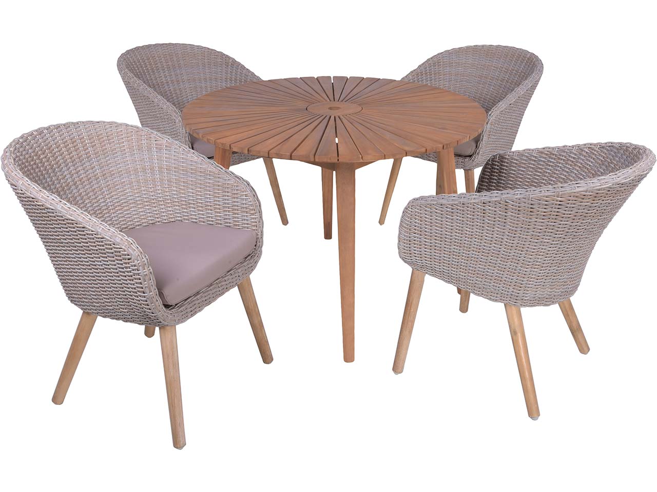 Gartenmöbel-Set "FREMONT/ARVADA 01" 5-tlg. 1 Tisch Akazie, 4 Sessel KSgefl. pfeffergrau