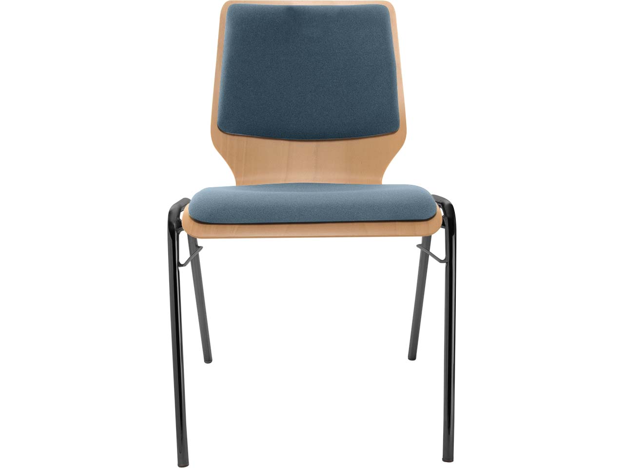 Besucherstuhl "A2" Buche lackiert, Gestell schwarz, Steg, Sitz- und Rückenpolster stahlbla