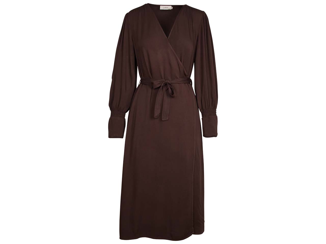 LANA Bio-Damen-Maxikleid "Patrycja" mit Bindegürtel, deep brown, Gr. 36