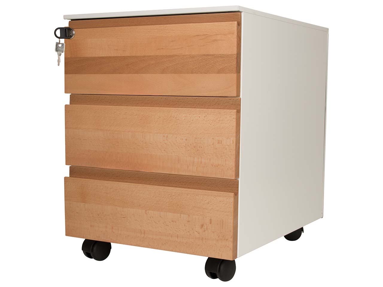 Rollcontainer "Pureness" 3 SL, soft close, Buche geölt, B 42 x T 53,3 x H 55 cm, weiß