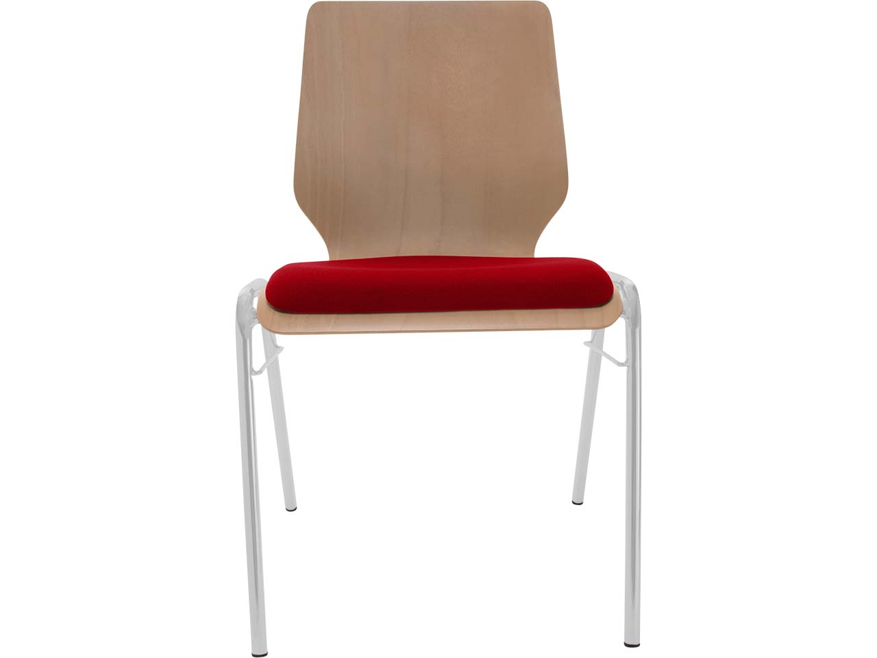 Besucherstuhl "A2" Buche, Gestell silber, Steg, Sitzpolster rot